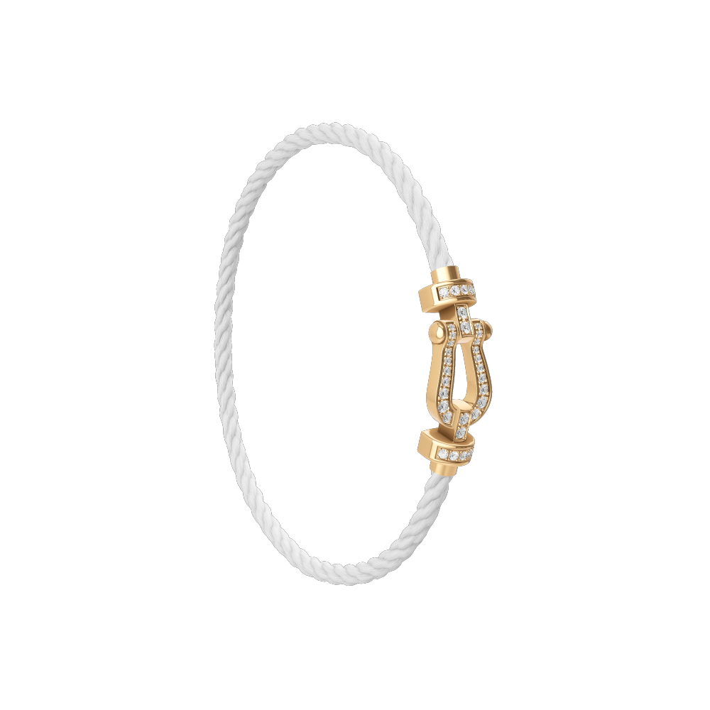 Fred Force 10 Medium 18k Yellow Gold and Diamond Pave Cable Bracelet Size 19 inches